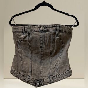 Zara Denim Corset Smocked Back Top Womens size medium